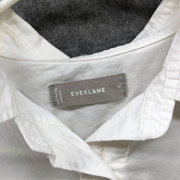 Everlane Way Short Shirt Womens M White Long Sleeve Silky Cotton Button Down - Picture 5 of 8